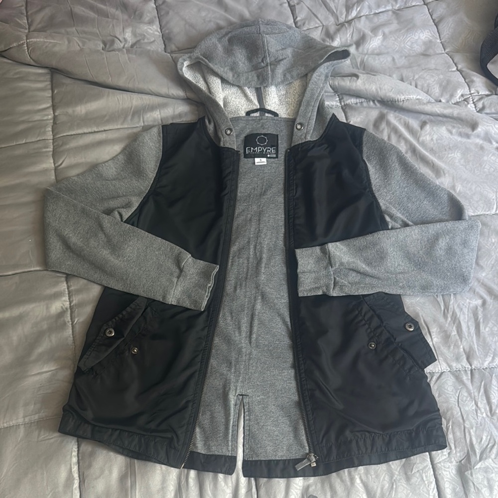 Women's Black and Gray Hooded Jacket